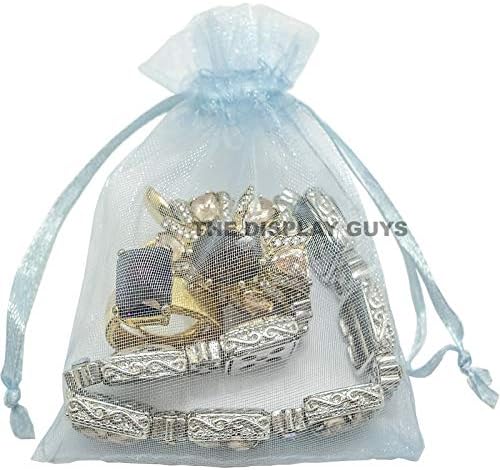 TheDisplayGuys 48-Pack 6x8 Blue Sheer Organza Gift Bags with Drawstring, Goodie Bags for Jewelry, Candy Bags, Treat Bags, Wedding Favors Small Mesh Bags