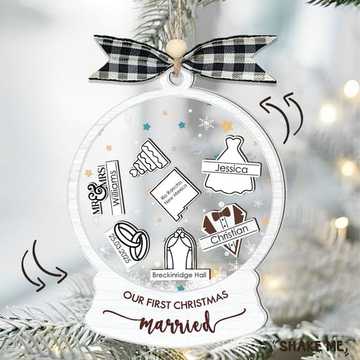 Custom Wedding Shaker Ornament 2025, Personalized Bride and Groom Ornament for Couples, First Christmas Married Glass Decoration, Newlywed Engagement Holiday Gift, Bridal Shower Decoration Ornament