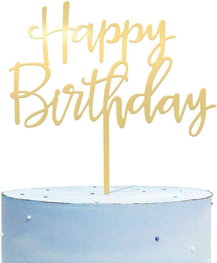 Happy Birthday Cake Topper, Mirrored Gold Acrylic Versatile Cake Topper for Birthday Party Decoration Ideas, Perfect Keepsake for your family and friends