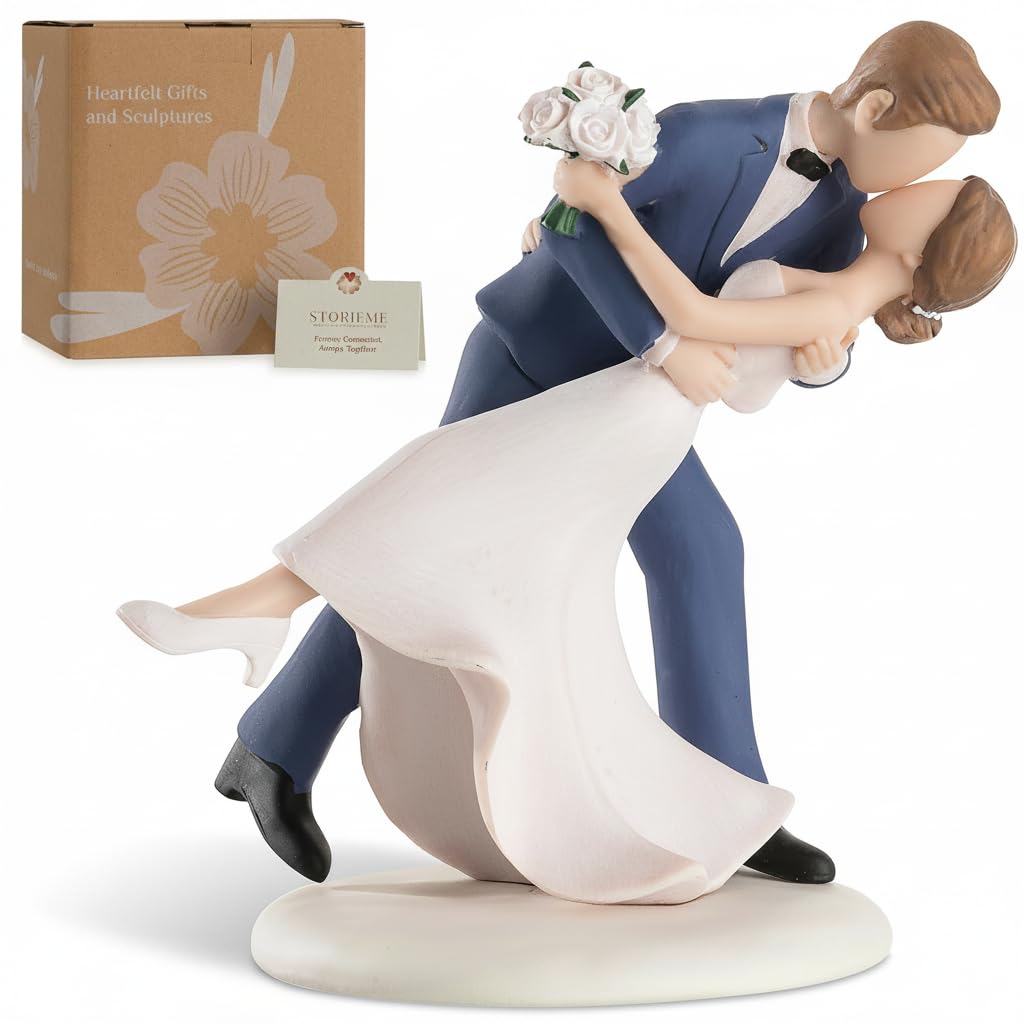 Storieme 4.7” Classy Bride and Groom Cake Toppers (0.5LBS with Secure Base)