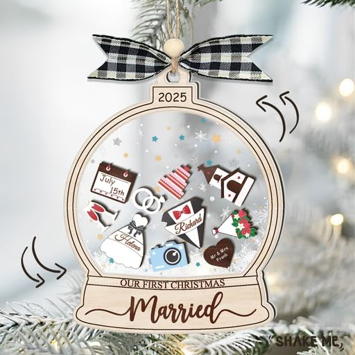 Personalized Wedding Shake Ornament, Custom Bride and Groom Christmas Ornament with Names, First Christmas Keepsake Decoration, Newlywed Engagement Gift, Bridal Shower Ornament for Couples