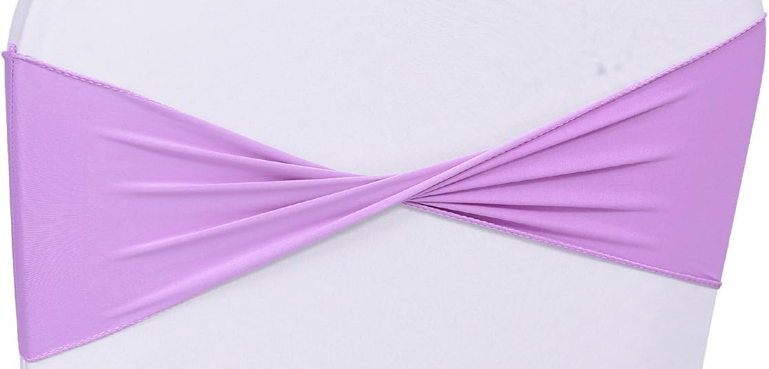 MDS Pack of 10 Spandex Chair Sashes Bows Elastic Stretch Dining Chair Bands Ties Without Slider Buckle Universal fits for Wedding Baby Shower Birthday Party Banquet Event Decoration - Light Purple