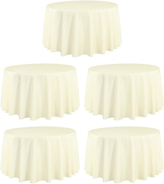 LTC LINENS 5 Pack 108 Inch Round Tablecloths Ivory - Great for 48 Inch Round Table Floor Length - Wrinkle Resistant Polyester Fabric Cloth for Wedding