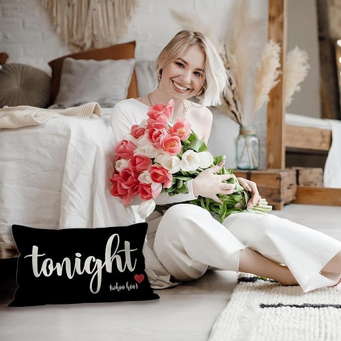 Mancheng-zi Bridal Gift,20x26 Pillow Cover,Bridal Shower Gifts,Funny Couples Reversible Linen Pillow Cover, Bachelorette Party Gifts,Bridal Gifts for Bride,Wedding Gifts for Bride(Black)