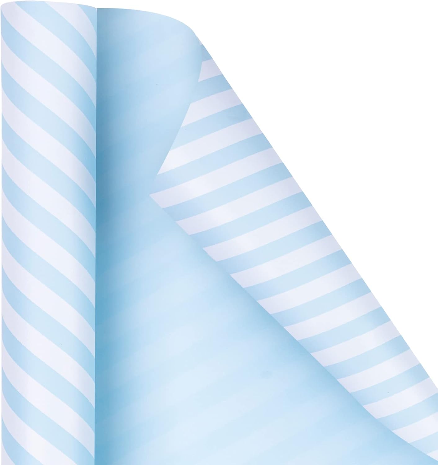 WRAPAHOLIC Reversible Wrapping Paper - Mini Roll - 17 Inch x 33 Feet - Baby Blue and Stripes Design for Birthday, Holiday, Wedding, Baby Shower