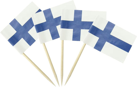Finland Flag Finnish Flag, Small Mini Finland Toothpick Flags for Food, Cupcakes, Cocktails, Appetizers, Bar Party Decorations