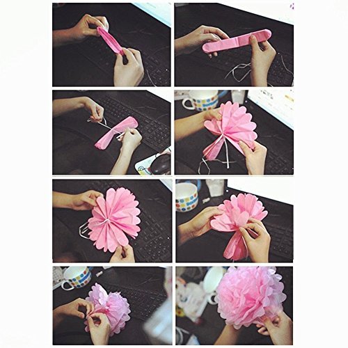 10pcs White Tissue Hanging Paper Pom-poms, Hmxpls Flower Ball Wedding Party Outdoor Decoration
