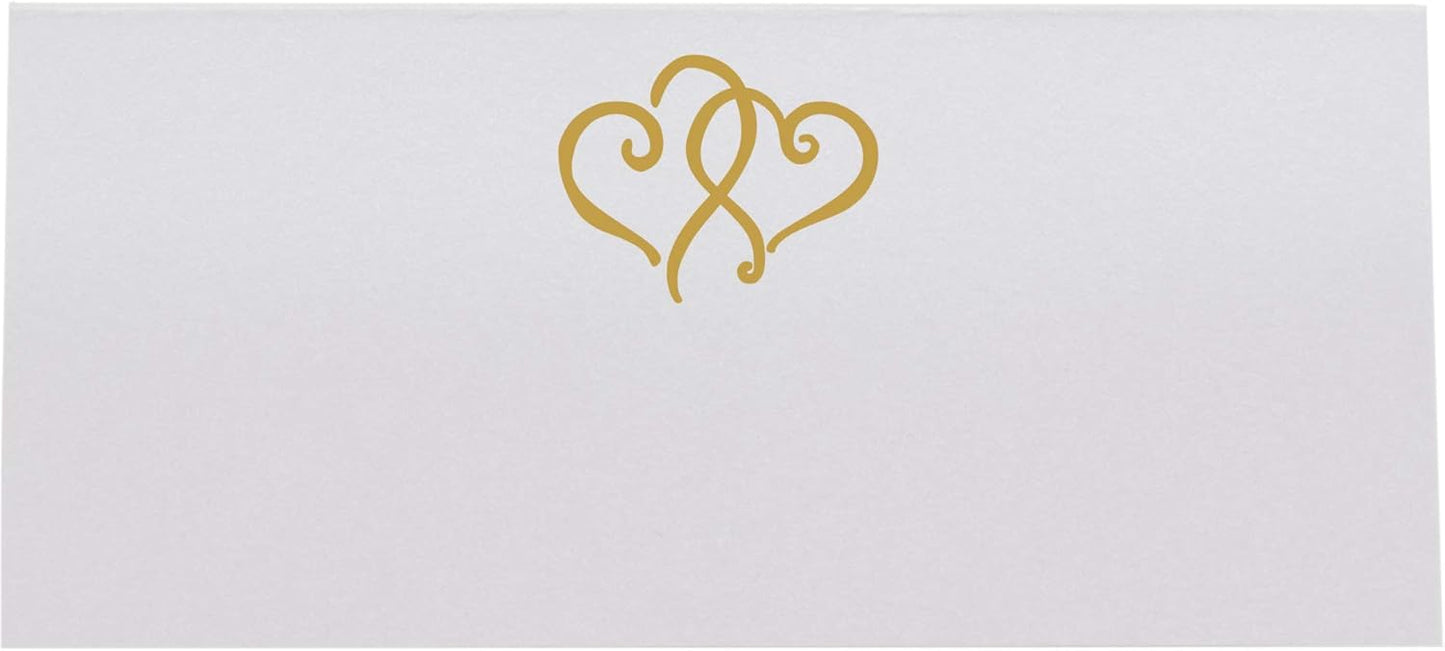 Linked Hearts Place Cards, Gold (Choose Color), Set of 150, Pre-cut and Scored - Wedding, Party, Dinner, and Special Events - Made in the USA