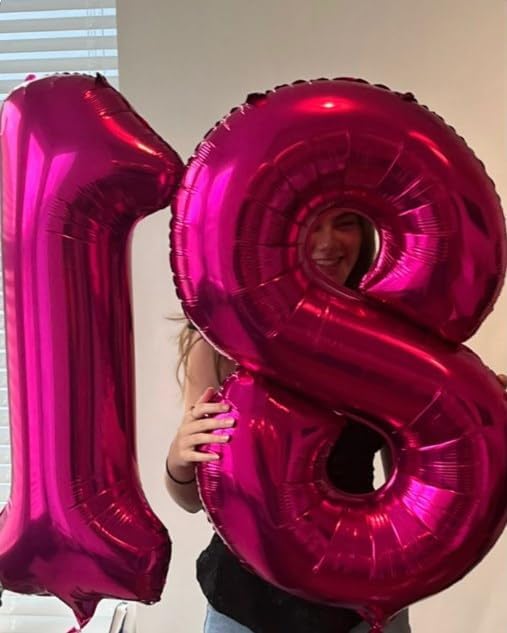 40 Inch Hot Pink 3 Large Number Balloon, 3 13 23 30 33 Hot Pink Birthday Party Decorations, Number Three Foil Balloons for Anniversary Party Graduations Celebration Supplies