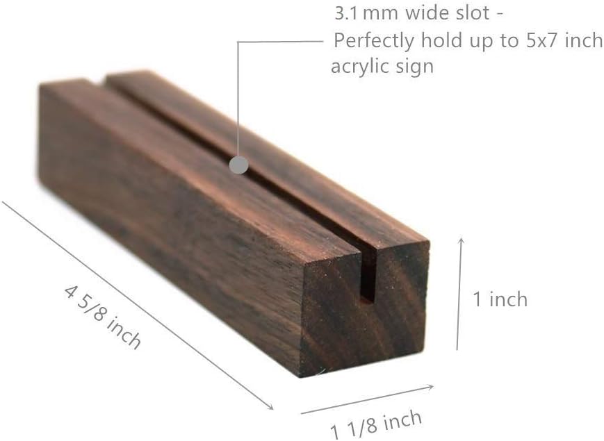 UNIQOOO 10 Pack Rustic Acrylic Sign Holders | Walnut Wood Table Numbers Display Stands | Place Card Holder, Perfect for Retail Shop Wedding Party Events Decoration