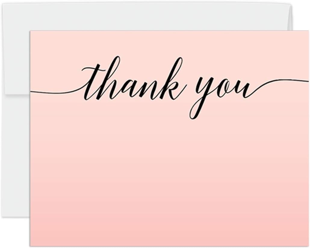 Andaz Press Blush Pink Rose Elegant Party Collection, Blank Thank You Note Cards with Envelopes, 24-Pack