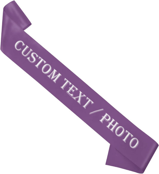 Custom Sash,Personalized Birthday Sash with Text Photo,Customized Bachelorette Sash Quote Sash Bride to Be Sash Color Optional (No decorative edge, Purple)
