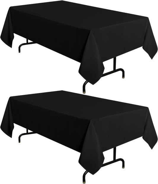 sancua 2 Pack Black Tablecloth 60 x 120 Inch, Rectangle 8 Feet Table Cloth - Stain and Wrinkle Resistant Washable Polyester Table Cover for Dining Tables, Buffet Parties and Camping