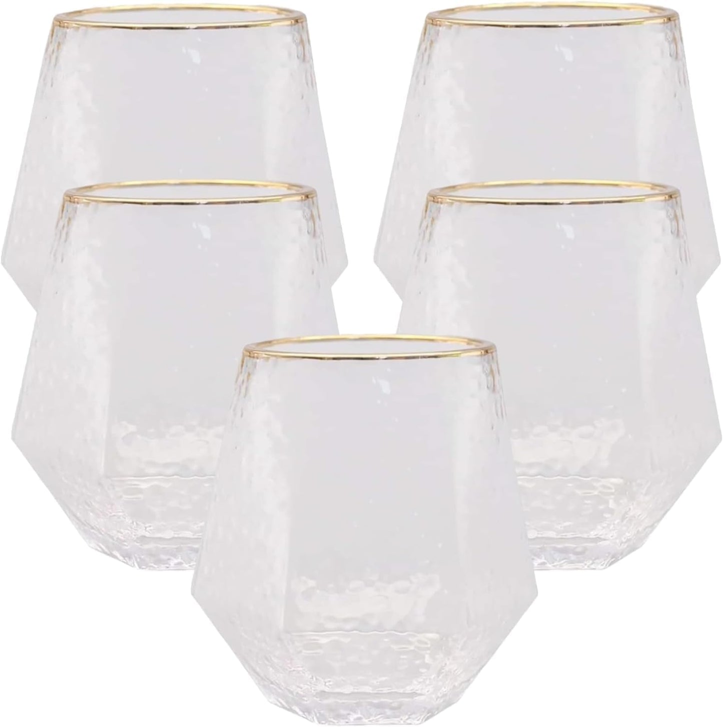 40 count Diamond Unbreakable Stemless Plastic Wine Champagne Whiskey Glasses Elegant Durable Disposable Indoor Outdoor Ideal for Home, Office, Bars, Wedding, 12 Ounce Cups (Hammered Gold Rim)