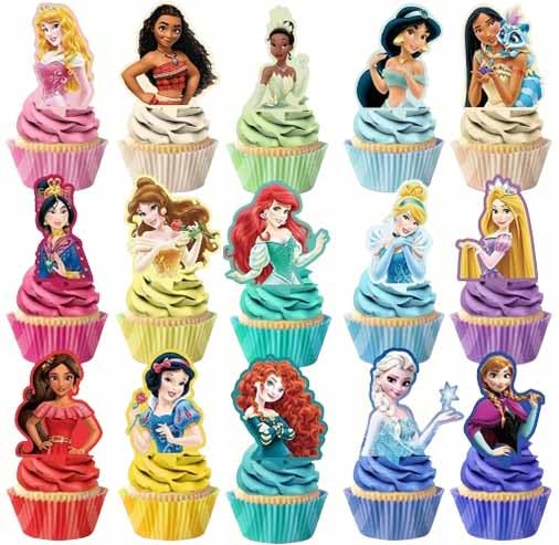 30 Pcs Cute Princess Cartoon Cake Toppers, Cupcake Decorations Birthday Cake, Cute Anime Princess