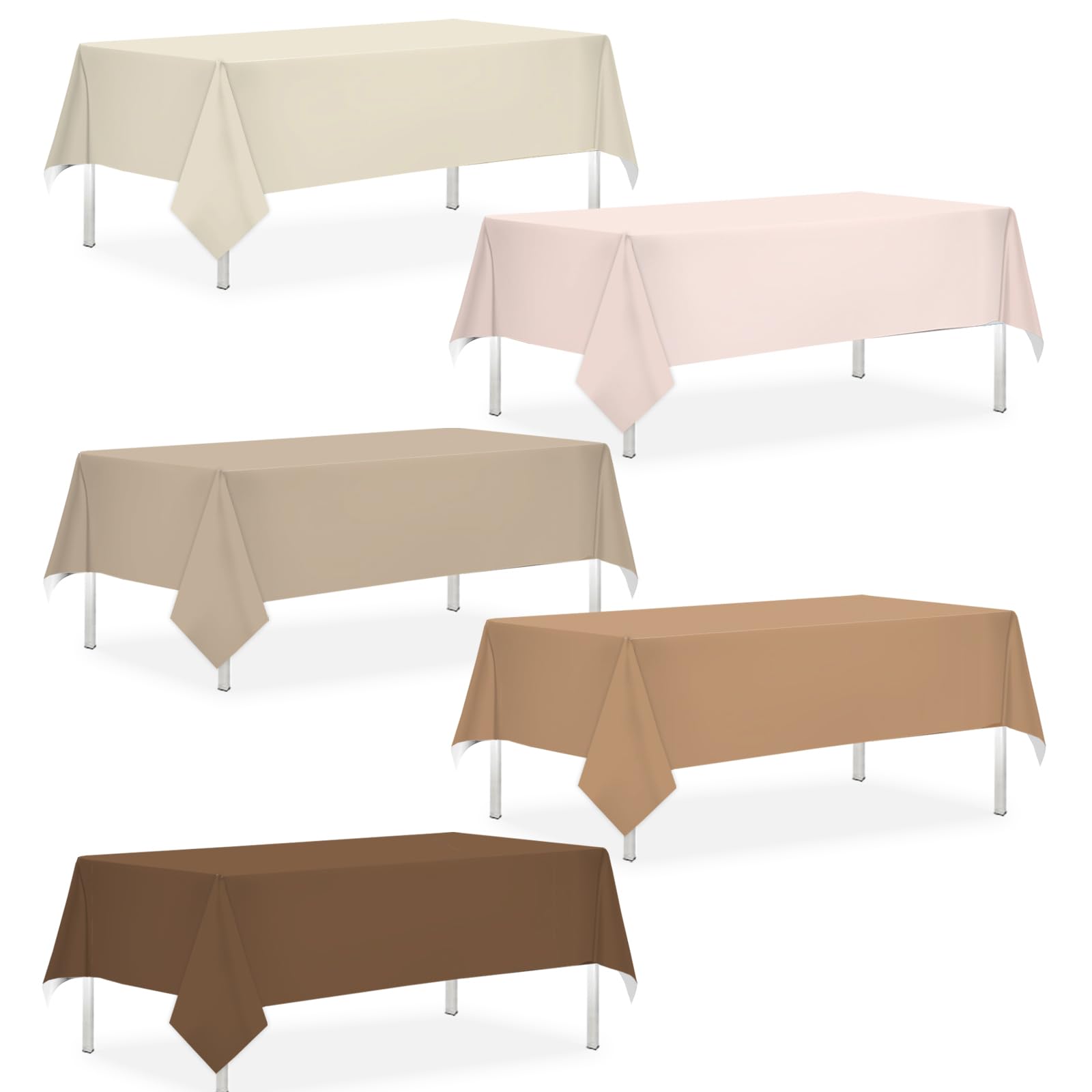 CMUSKO 54 x 108 Inch Boho Tablecloths-5Pcs Gradient Brown Neutral Disposable Plastic Table Covers