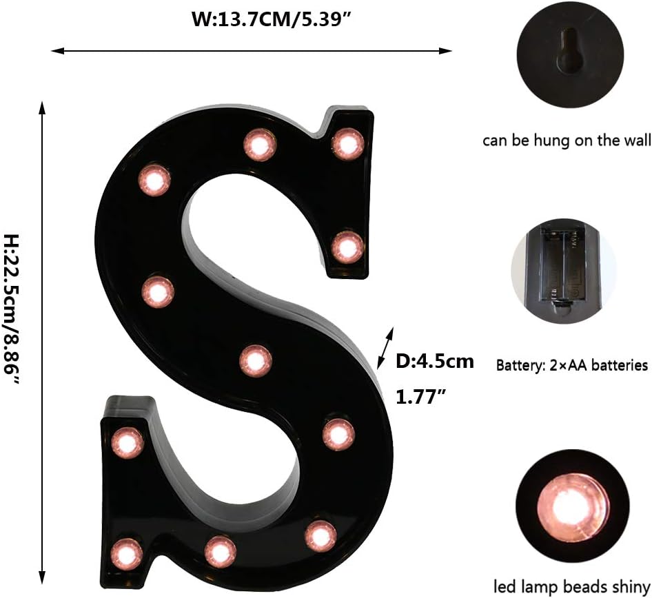 Light Up Black Alphabet Marquee Letters Sign LED Marquee Number Lights Sign for Night Light Home Bar Christmas Lamp Birthday Party Wedding Decoration S