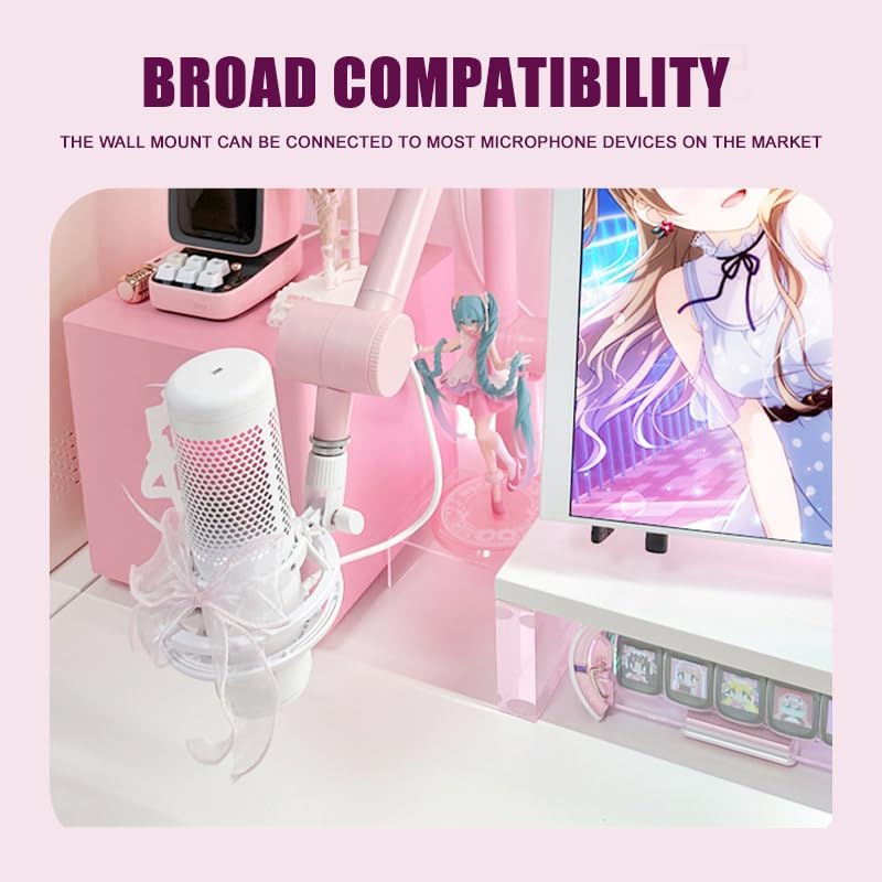 BOMGE Boom Arm Mic Stand - Adjustable Heavy Duty Suspension Boom Scissor Arm Stand with Cable Management Channels, Desk Clamp for Podcasts, Streaming, Gaming, Home Office, Recording (Pink)