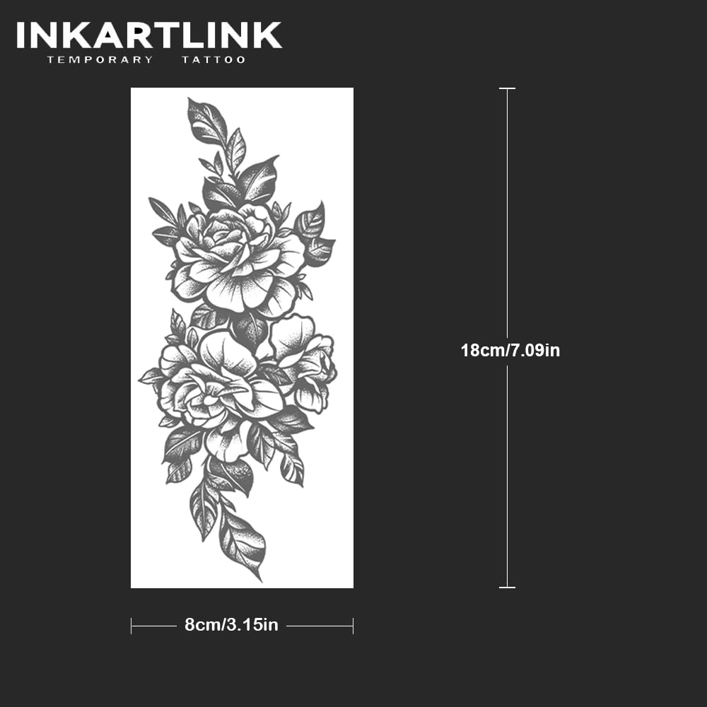 INKARTLINK Tattoo Tech, 2 Sheets Large Semi Permanent Tattoo, Temporary Tattoos, Last 1-2 Weeks, Waterproof, Realistic Look, No Adhesive, No Reflection （Flower Design)123