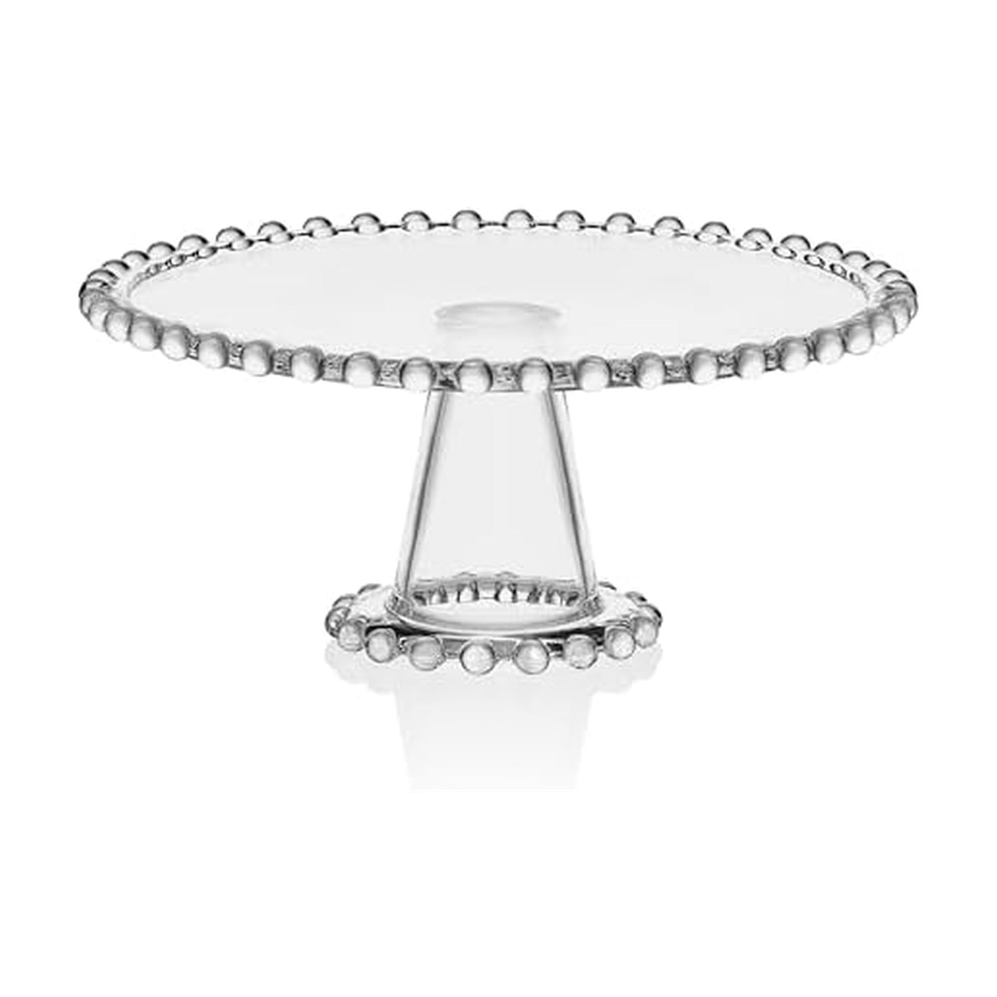 Fitz & Floyd Beaded Large Glass Cake Stand, 10.75 Inch Clear Glass Pedestal Cake Stand for