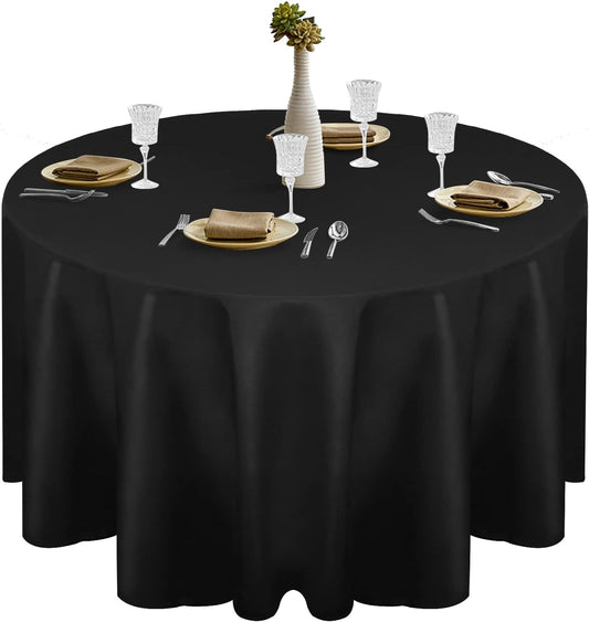 EMART Round Tablecloth Black (1 Pack) 120 inch Circular Polyester Table Cover for Wedding Decor, Birthday Party, Banquet and Formal Events