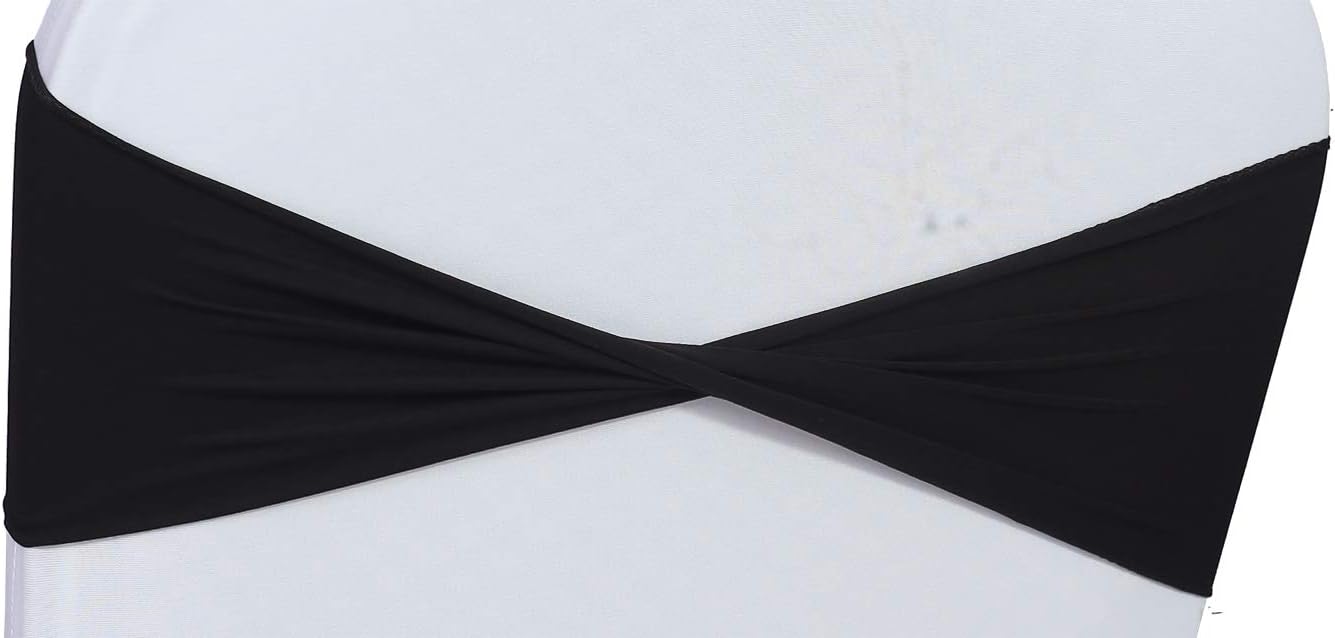 VDS Pack of 125 PCS | Black | Spandex Chair Sashes Bows Without Buckle | Stretch Elastic Banquet Universal Folding Chair Band Tie with for Wedding Party Conference Celebration Event Decoration