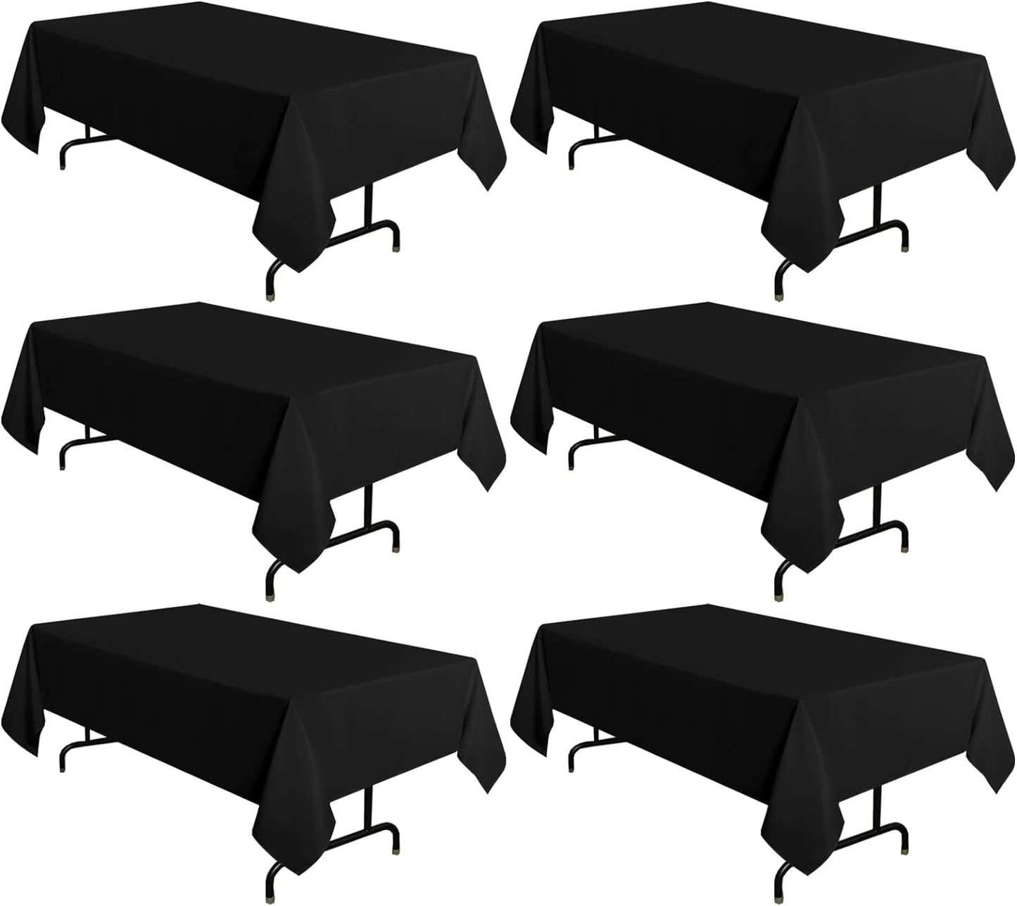 sancua 6 Pack Black Tablecloth 60 x 120 Inch, Rectangle Table Cloth for 8 Feet Tables - Stain and Wrinkle Resistant Washable Polyester Table Cover for Dining Tables, Buffet Parties and Camping
