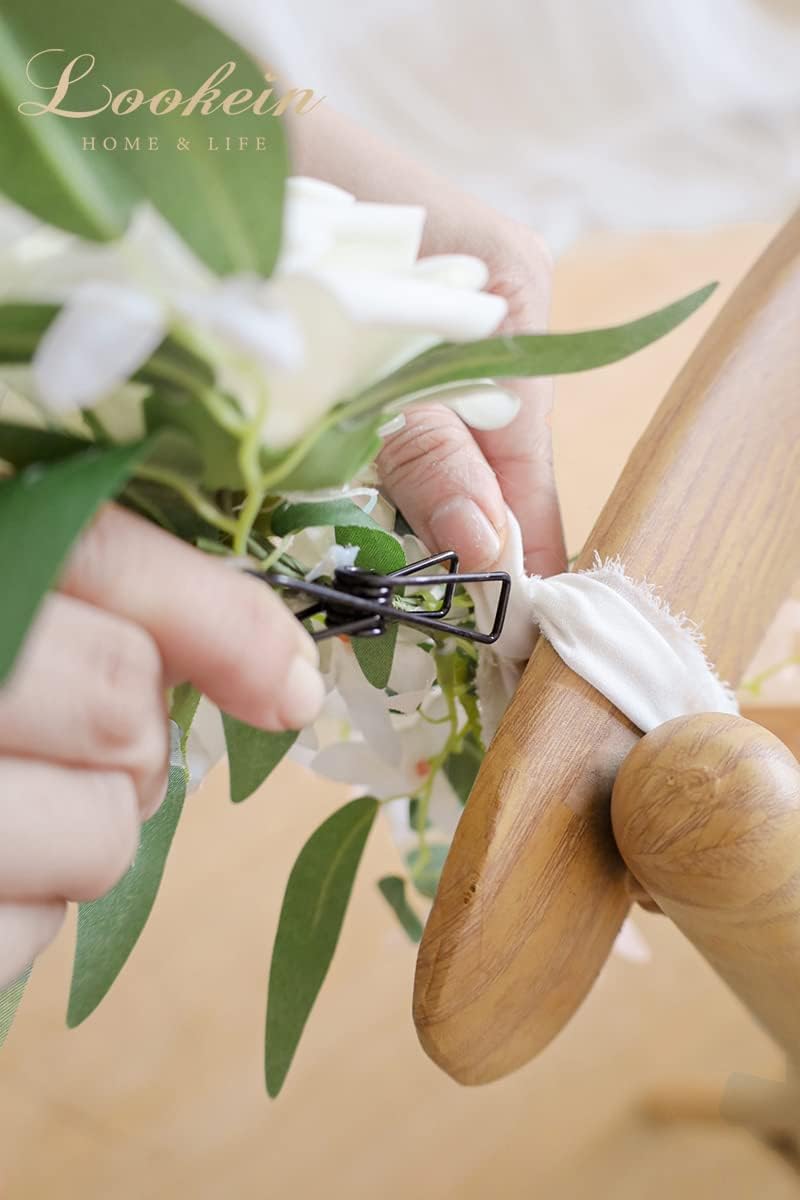 Lookein Set of 8 Pew Flowers for Wedding Ceremony Chair Decorations Bench Decoration Wedding Aisle Chair Decoration, Natural White