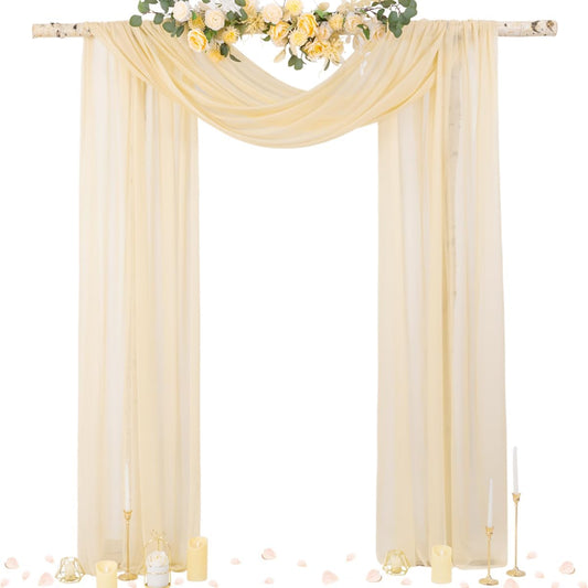 Socomi Champagne Sheer Wedding Arch Draping Fabric 29" x 20Ft 2 Panels Outdoor Curtain Drapes Extra Long for Bridal Baby Shower Ceremony Birthday Party Decor