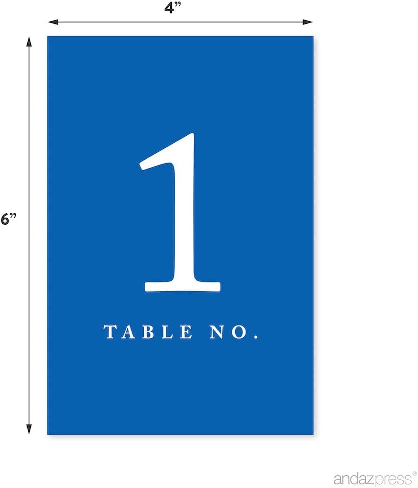 Andaz Press Royal Blue Table Numbers 1-20, 4x6-Inches - Versatile for Wedding, Restaurant, Classroom, Boda
