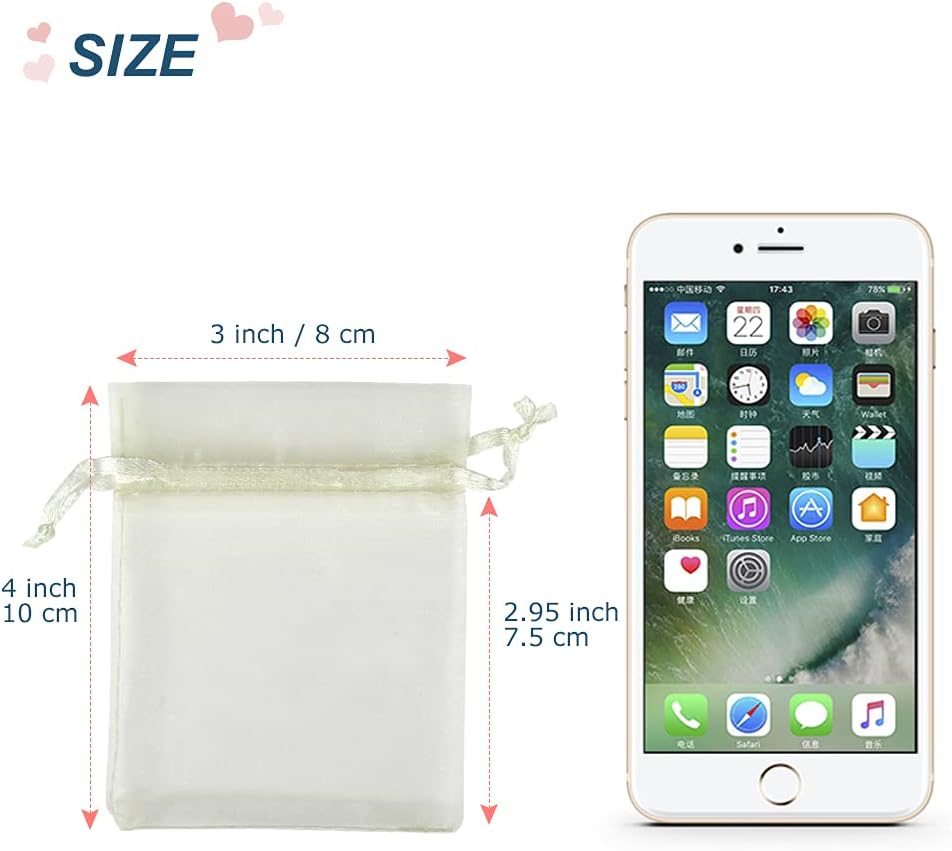 YQL Organza Bags 3x4,100PCS Ivory Drawstring Small Mesh Organza Bags for Jewelry Pouches Wedding Party Valentine Gift Candy