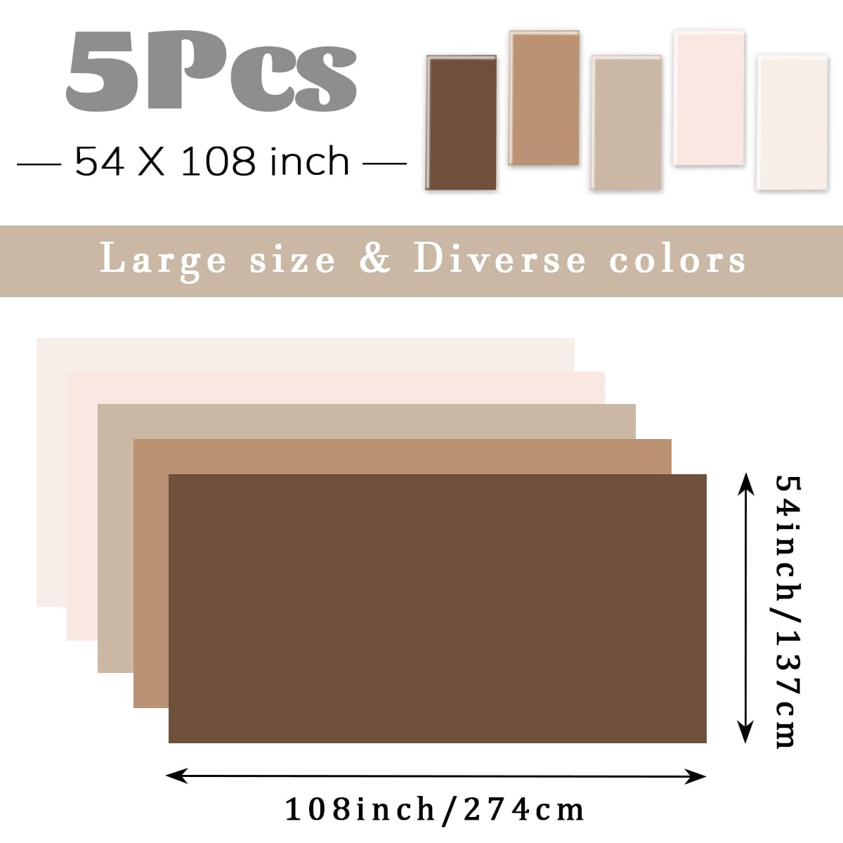 CMUSKO 54 x 108 Inch Boho Tablecloths-5Pcs Gradient Brown Neutral Disposable Plastic Table Covers