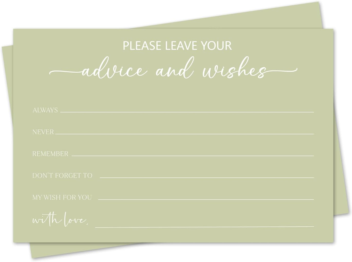 Green Advice and Wishes Card, Advice Cards for The Bride and Groom, Bridal Shower,Wedding or Baby Shower, Birthday, Graduation, Retirement, Guestbook - 25 Cards -04