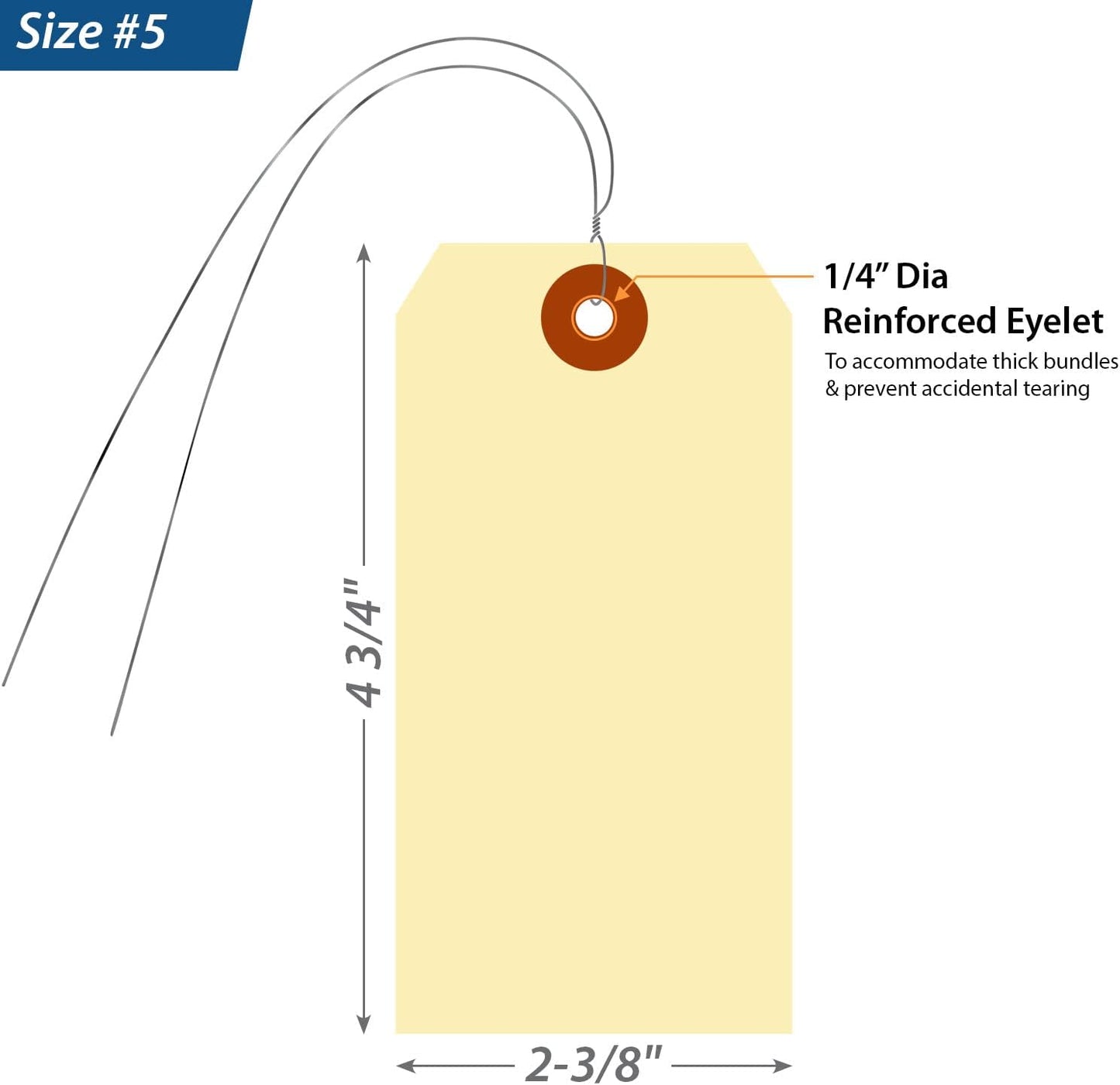 SmartSign Blank Manila Tags with Wire (Pre-Attached)- Pack of 100, Size-5, 13pt Thick Cardstock Shipping Tag, 4 3/4" x 2 3/8" Paper Hang Tags with Reinforced Fiber Patch
