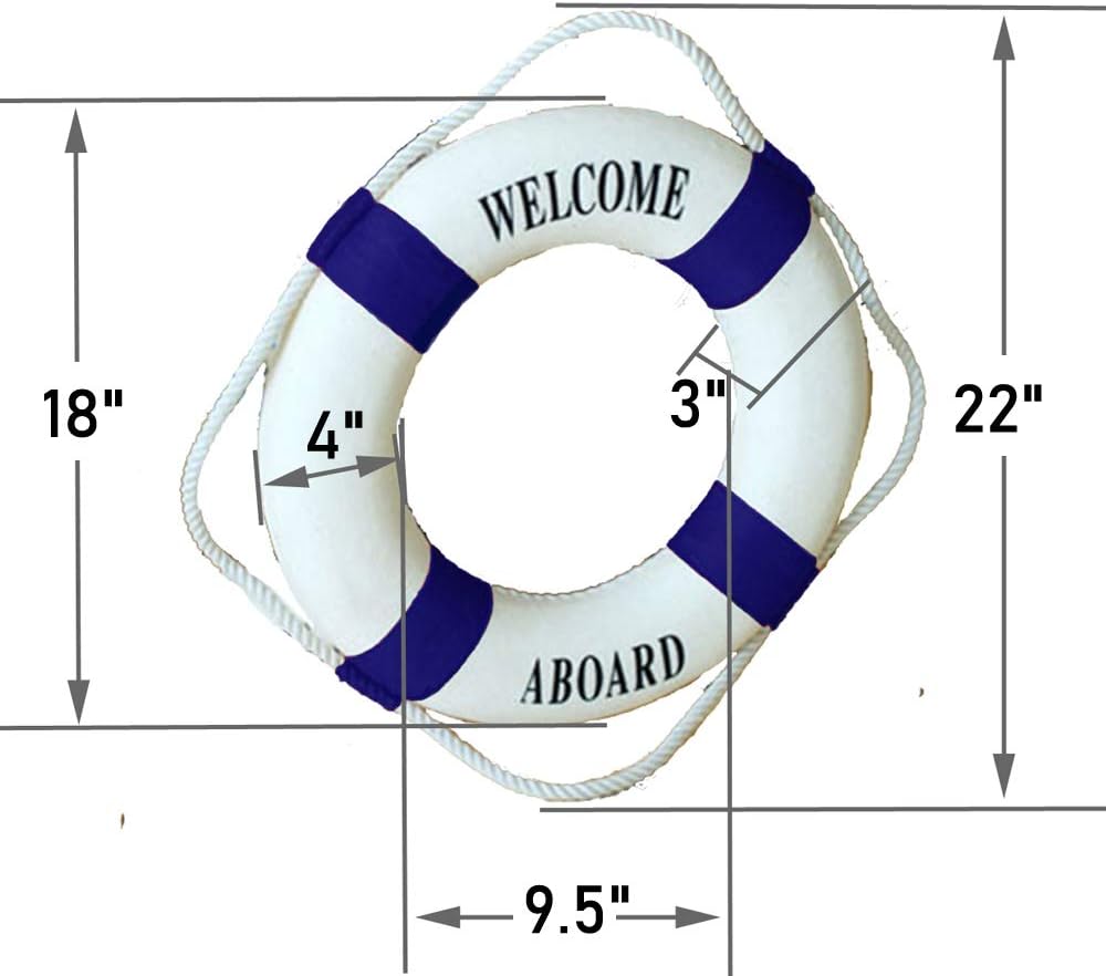 MorroMorn Lifebuoy Wall Hanging Decor - Welcome Aboard Mediterranean Style Home Decoration (Navy, 18")