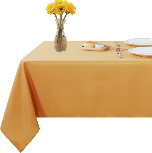 Fitable Rectangle Tablecloth Stain and Wrinkle Resistant Washable Polyester Table Cloth for Buffet Parties and Camping (60x84 inch, Gold)