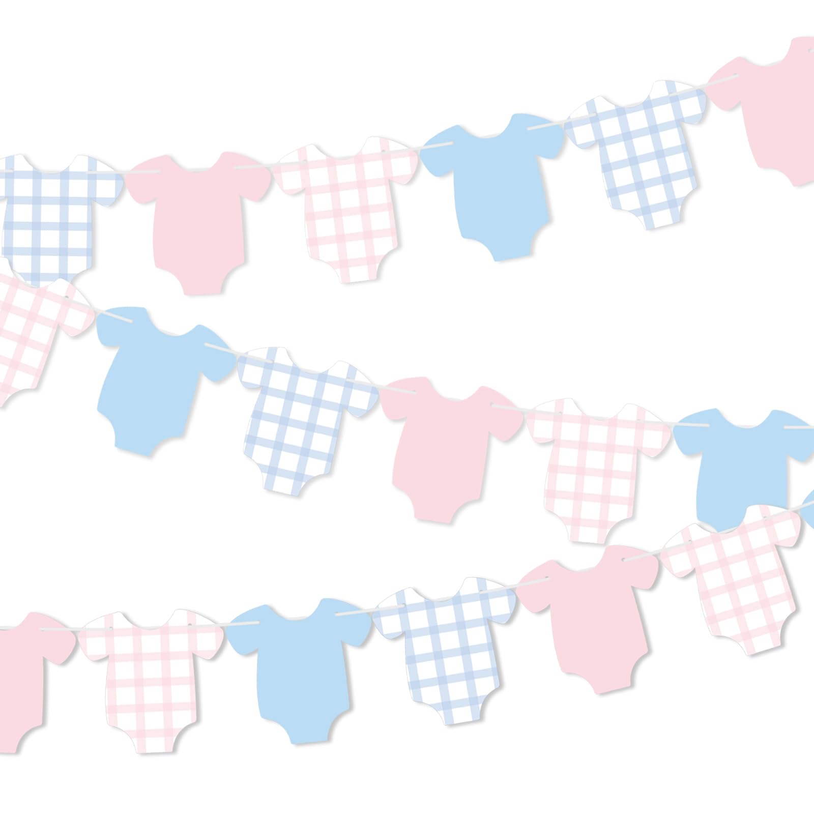 Weysat 2 Pcs Baby Clothes Banner Baby Boys Girls Shower Decorations Pink Blue Bodysuit Clothesline