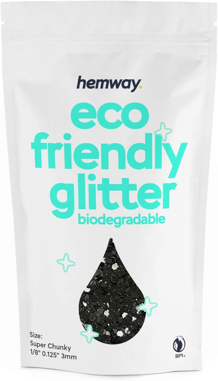 Hemway Biodegradable Glitter Eco Friendly - 100g/3.5oz Bio Cosmetic Safe Sparkle Vegan for Face Eyeshadow Body Hair Festival Makeup Craft - Super Chunky (1/8" 0.125" 3mm) - Black