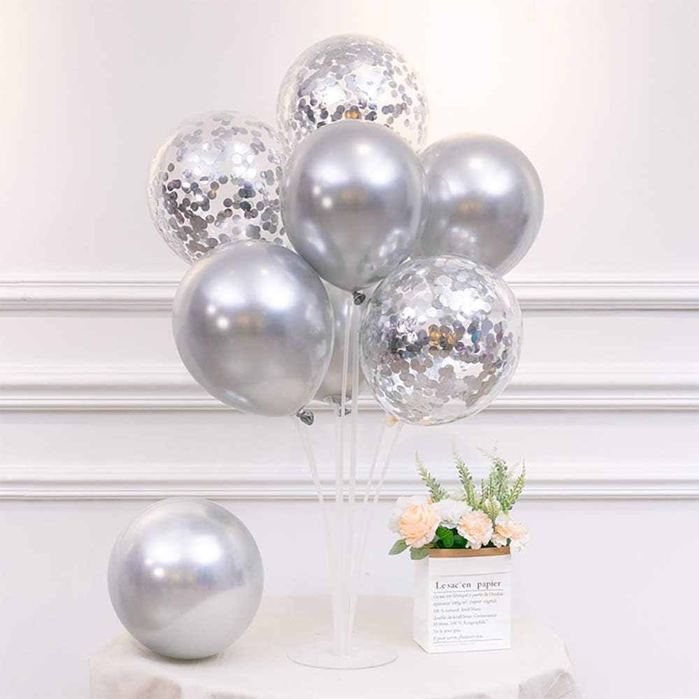 TONIFUL 4 Silver Balloon Stand Centerpiece Table Decorations for 25th Wedding Anniversary Birthday Bridal Shower Graduation Party Decorations New Year 2025 Christmas