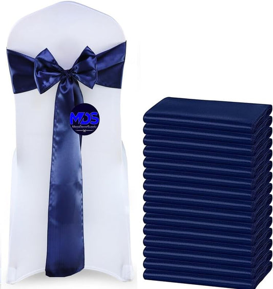 MDS Pack of 75 PCS Satin Chair Sashes Charmeuse Sateen Dining Chair Bows Ribbon Ties Back Sash for Wedding Party Birthday Home Hotel Restaurant Banquet Decoration (7 x 108 Inch, Navy Blue)