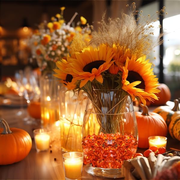 HappyFiller Fall Harvest Decor Orange Fake Ice Rocks Acrylic Chunks,Pirate Treasure Gems Stone,Vase Fillers,Resin Arts Crafts,Faux Crystal Dazzler,Centerpieces,Table Scatter,Home Decoration,14 OZ