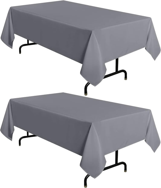 sancua 2 Pack Light Grey Tablecloth 60 x 120 Inch, Rectangle 8 Feet Table Cloth - Stain and Wrinkle Resistant Washable Polyester Table Cover for Dining Tables, Buffet Parties and Camping