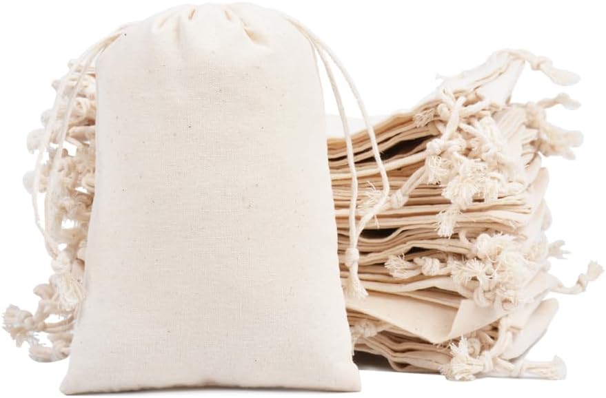 gobyhumm 50 Pieces Muslin Bags Cotton Drawstring Bags Sachet Bag for Home Supplies （4 * 6"）