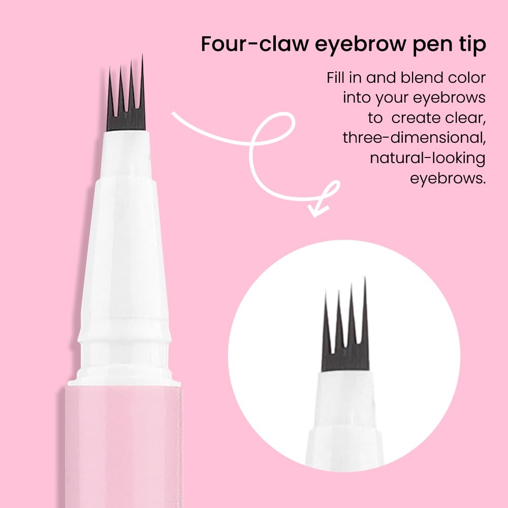 evpct 1Pcs Brown Magic Microblading Eyebrow Contouring Pen Brow Pencil, with 4 Brush Micro-Fork-Tips Precise Applicator, with Dual-ended Eyebrow Brush, Hair Like Strokes, Natural Looking Brows