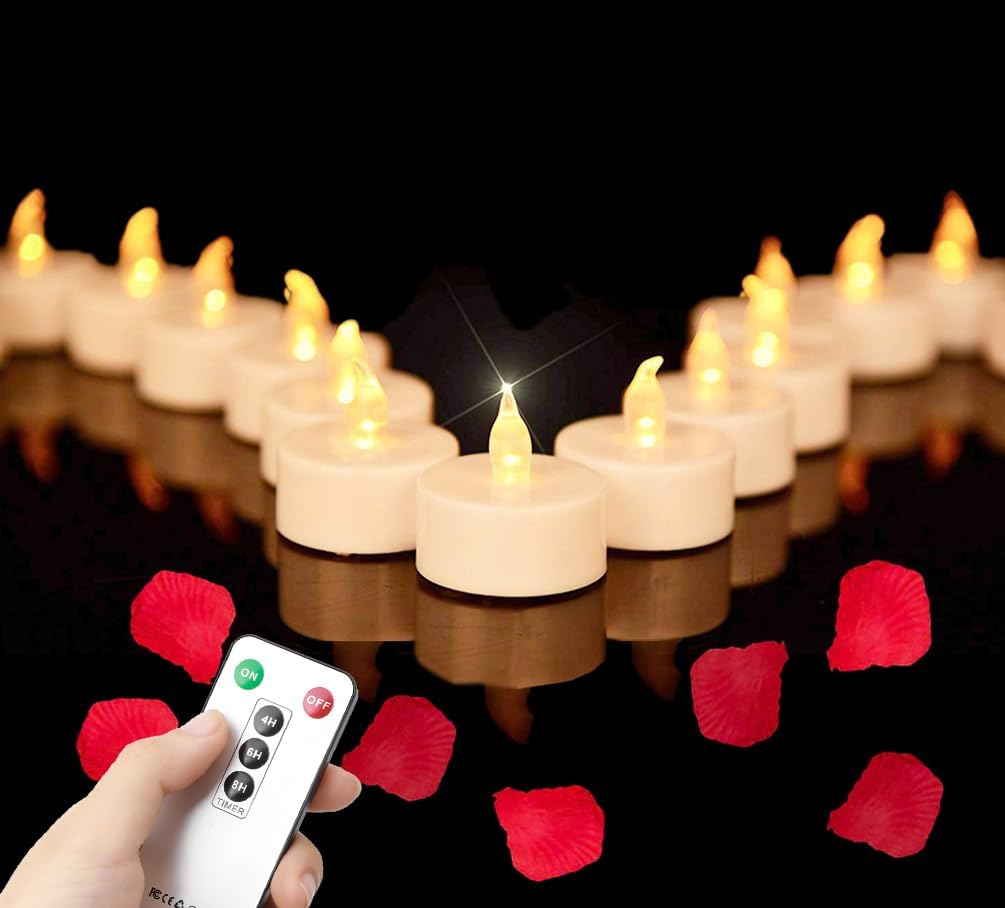 Tea Light Candles with Remote Control,Flickering Flameless LED Candle,Long Lasting 400+Hours,Battery Operated with Timer for Home Decoration Seasonal &Festival Celebration WarmYellow (24pcs)