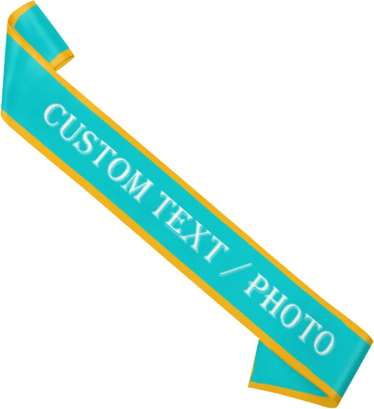 Custom Sash,Personalized Birthday Sash with Text Photo,Customized Bachelorette Sash Quote Sash Bride to Be Sash Color Optional (With decorative edge, Light Green)