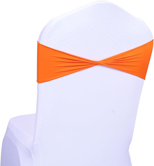 MDS Pack of 250 Spandex Chair Sashes Bows Elastic Stretch Dining Chair Bands Ties Without Slider Buckle Universal fits for Wedding Baby Shower Birthday Party Banquet Event Decoration - Orange