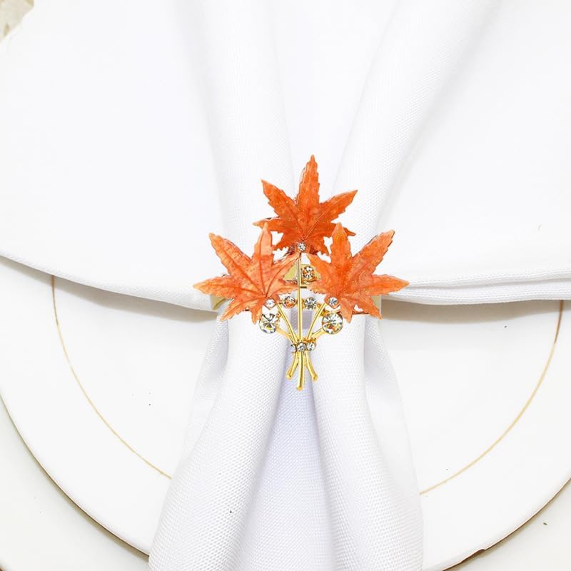 4 Pcs Maple Leaves Napkin Ring, Fall Metal Napkin Ring Holder Maple Leaves Serviette Buckle Holder Autumn Leaf Napkin Buckle for Harvest Season Thanksgiving Fall Decoration
