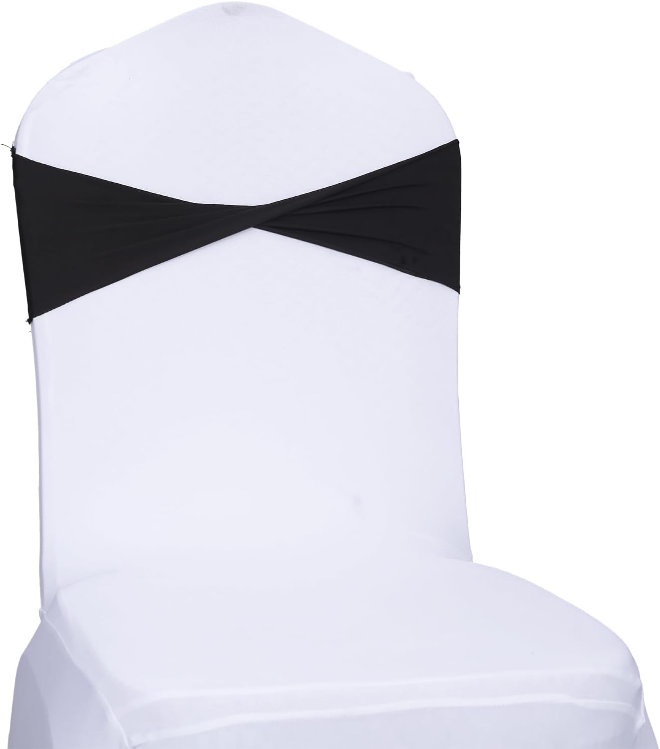 MDS Pack of 50 Spandex Chair Sashes Bows Elastic Stretch Dining Chair Bands Ties Without Slider Buckle Universal fits for Wedding Baby Shower Birthday Party Banquet Event Decoration - Black