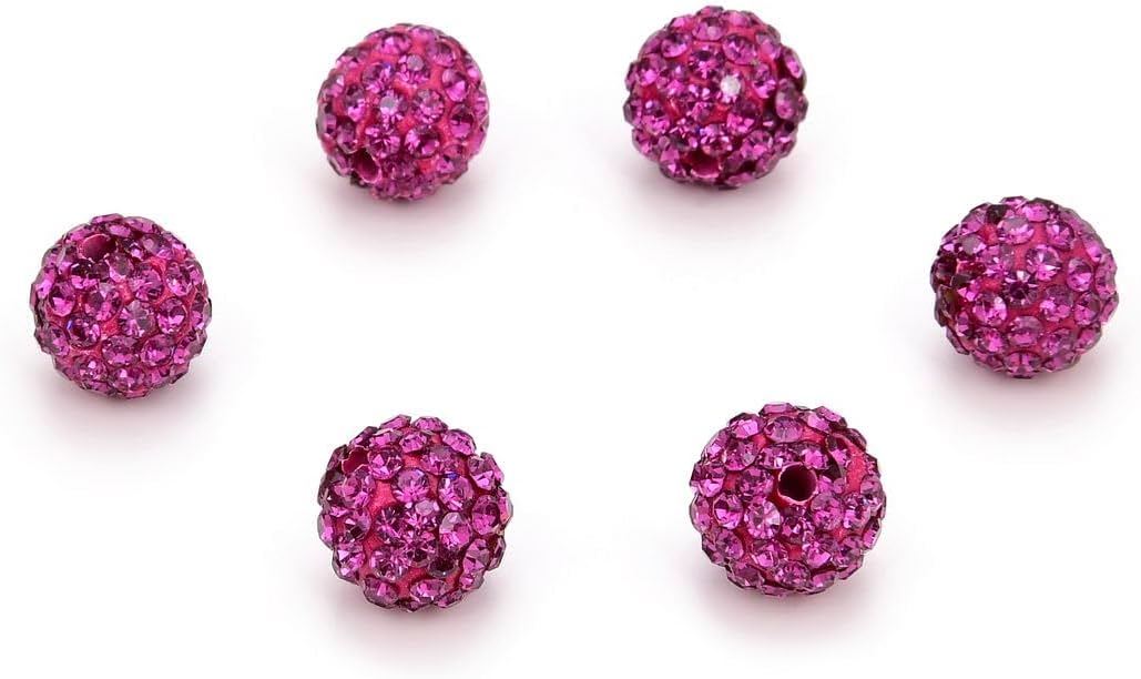 50pcs Adabele Grade A Suncatcher Crystal Rhinestone Pave Loose Beads 8mm Fuchsia Pink Polymer Clay Disco Ball Spacers Compatible with Shamballa All Craft Jewelry Making DB8-22